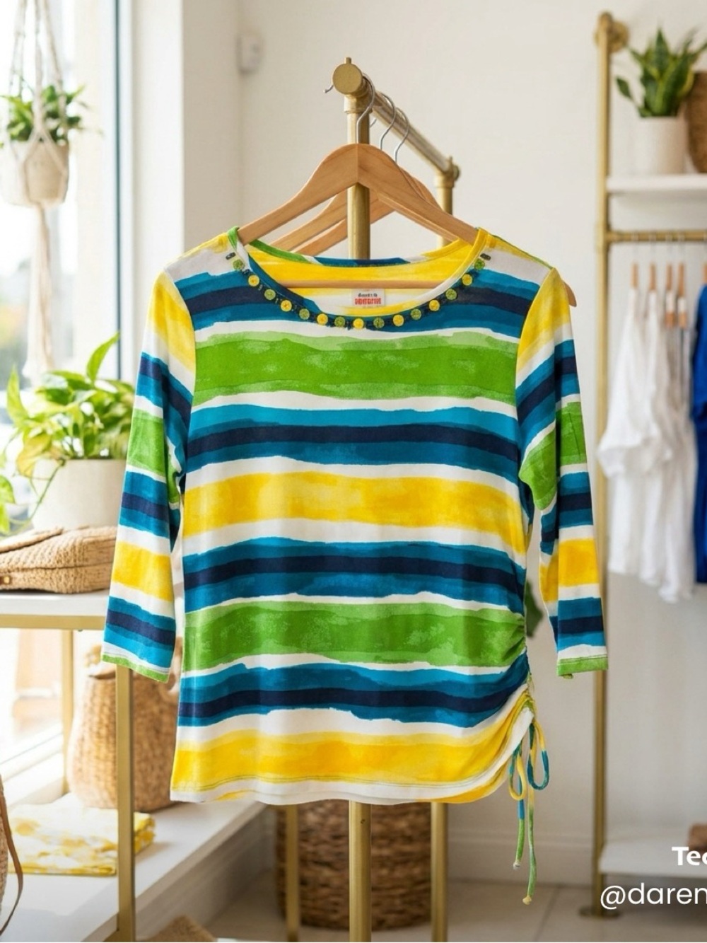 Ruby Rd. Multicolor Striped 3/4 Sleeve Top